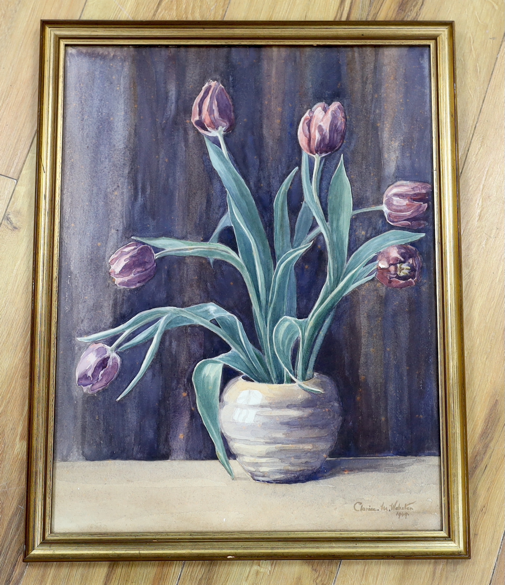 Clarice Webster, watercolour, Still life of tulips, signed and dated 1949, 55 x 42cm